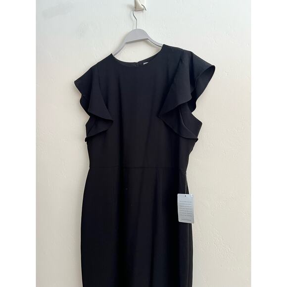 NEW Chelsea 28 Flutter Sleeve Stretch Sheath Little Black Dress Size: 14 - Picture 9 of 10